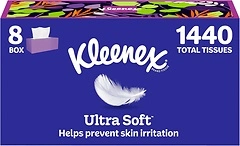 Kleenex Ultra Soft Facial Tissues, 8 Boxes, 180 Tissues per Box, 3-Ply