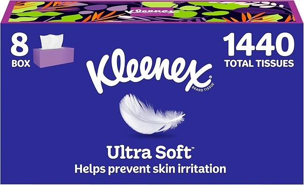 Kleenex Ultra Soft Facial Tissues, 8 Boxes, 180 Tissues per Box, 3-Ply
