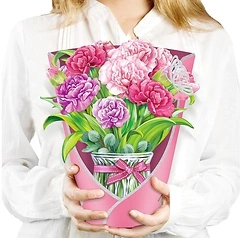 Airpark Pop Up Flower Cards, 3D Bouquet Card with Blank Note, Pink Carnations