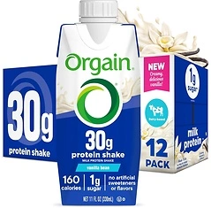 Orgain 30g High Protein Shake, Vanilla Bean, 5g BCAAs, 1g Sugar, 12 Pack