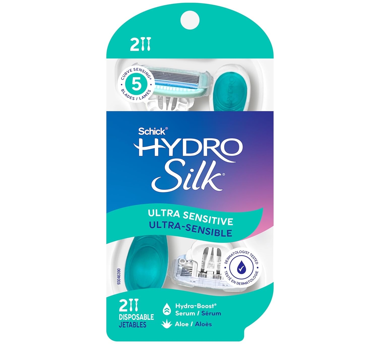 Schick Hydro Silk Sensitive Women's Disposable Razors, 2 Count, 5-Blade