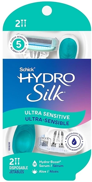 Schick Hydro Silk Sensitive Women's Disposable Razors, 2 Count, 5-Blade