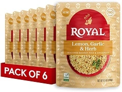 Royal Lemon, Garlic, and Herb Basmati Rice and Chickpeas, Ready to Heat, 6 Pack