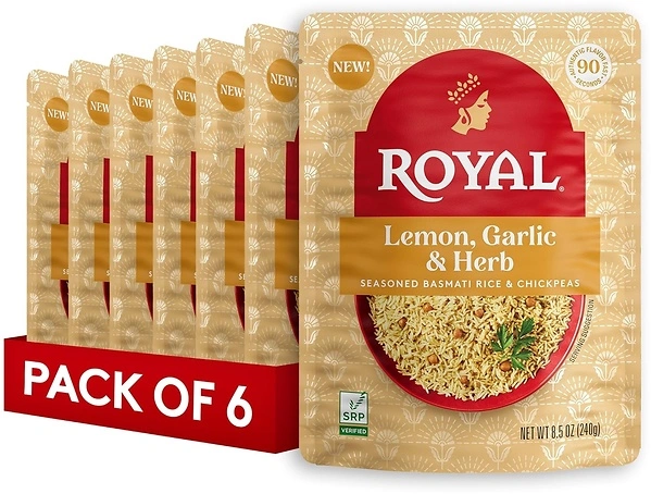Royal Lemon, Garlic, and Herb Basmati Rice and Chickpeas, Ready to Heat, 6 Pack
