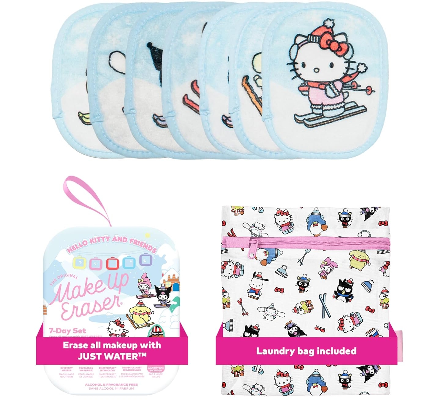 The Original MakeUp Eraser 7-Day Set, Erase All Makeup, Hello Kitty Skiing, 7ct