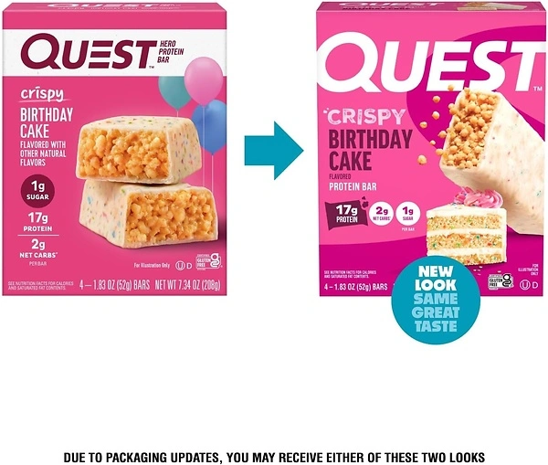 Quest Nutrition Crispy Birthday Cake Protein Bar, 17g Protein, 4 Count
