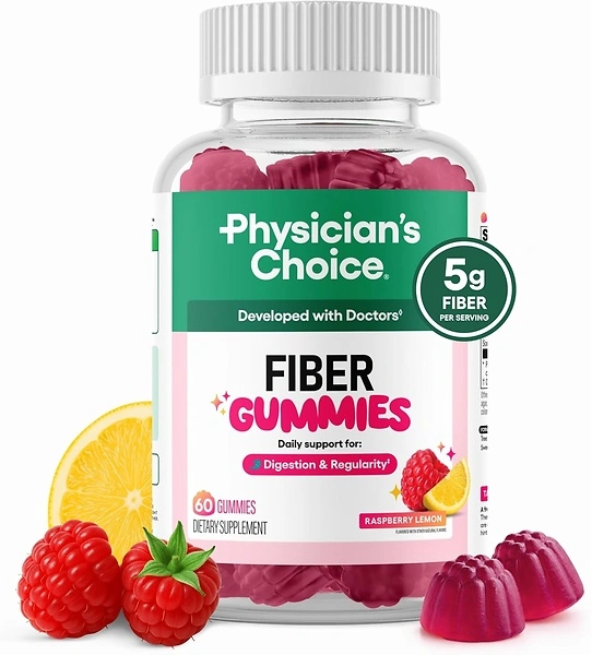 Physician's Choice Fiber Gummies for Digestive Health, Raspberry Lemon, 60CT