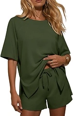 Ekouaer Two Piece Summer Lounge Short Sets, Moisture-Wicking Casual Outfits