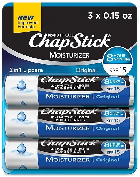 ChapStick Original Lip Balm Tubes, SPF 15, Skin Protectant, 0.15 Oz, 3 Count