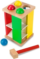 Melissa & Doug Deluxe Pound and Roll Wooden Tower Toy with Hammer, White