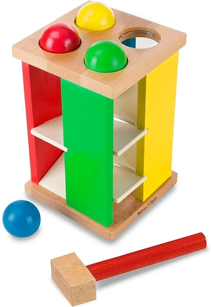 Melissa & Doug Deluxe Pound and Roll Wooden Tower Toy with Hammer, White