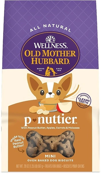 Old Mother Hubbard Wellness P-Nuttier Dog Biscuits, Peanut Butter, Mini, 20 Oz
