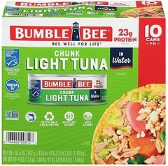 Bumble Bee Chunk Light Tuna In Water, 5 oz Cans (Pack of 10), 23g Protein