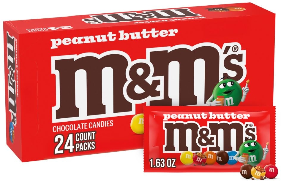 M&M'S Peanut Butter Chocolate Candy Singles, Bulk, 1.63-Ounce, 24-Count Box