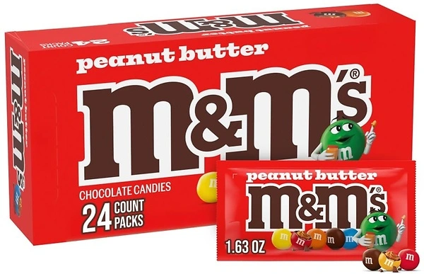 M&M'S Peanut Butter Chocolate Candy Singles, Bulk, 1.63-Ounce, 24-Count Box