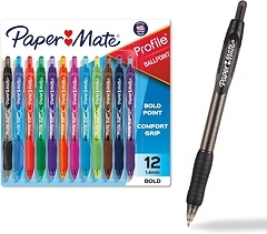 Paper Mate Profile Retractable Ballpoint Pens, Bold Point (1.4mm), 12 Count