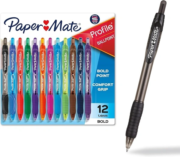 Paper Mate Profile Retractable Ballpoint Pens, Bold Point (1.4mm), 12 Count