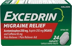 Excedrin Migraine Relief Caplets, Acetaminophen 250mg, Aspirin 250mg, 24 Count