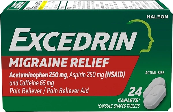 Excedrin Migraine Relief Caplets, Acetaminophen 250mg, Aspirin 250mg, 24 Count