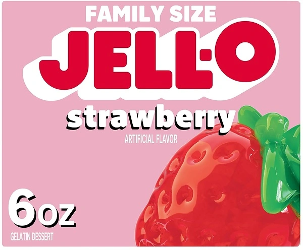 Jell-O Strawberry Gelatin Dessert Mix, Family Size, 6 oz Box