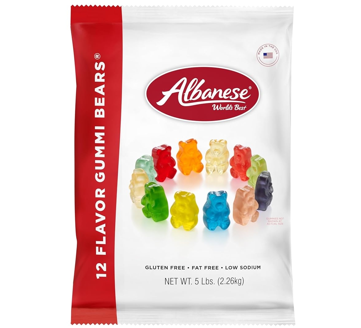 Albanese World's Best 12 Flavor Gummi Bears, 5lbs, Gluten Free, Fat Free