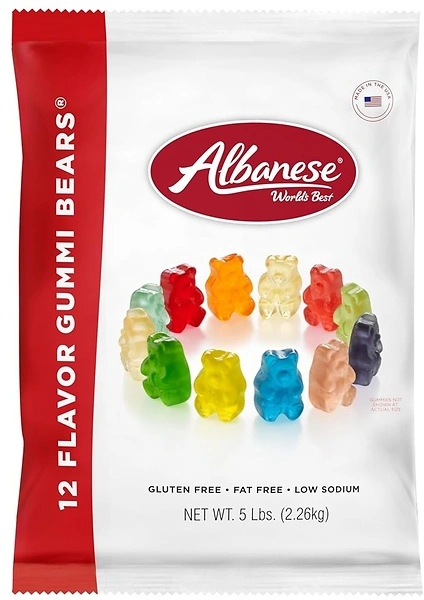 Albanese World's Best 12 Flavor Gummi Bears, 5lbs, Gluten Free, Fat Free