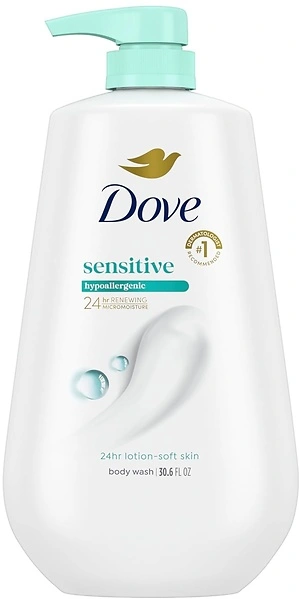 Dove Body Wash with Pump Sensitive Skin, 30.6 oz, Moisturizing Hypoallergenic