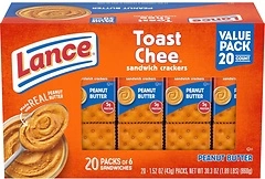 Lance Sandwich Crackers, ToastChee Peanut Butter, 20 Individually Wrapped Packs