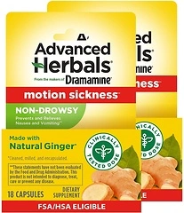 Advanced Herbals with Natural Ginger for Nausea Relief, 18 Capsules, 2 Pack