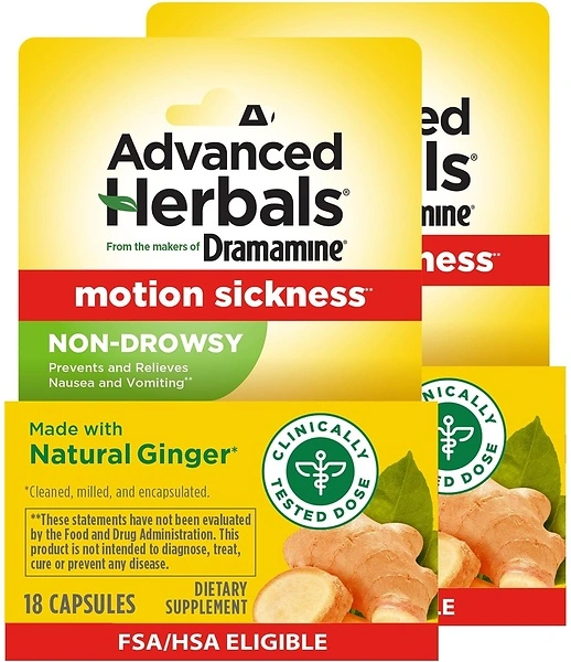 Advanced Herbals with Natural Ginger for Nausea Relief, 18 Capsules, 2 Pack