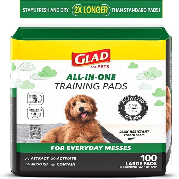 Glad for Pets Black Charcoal Puppy Pads, 6-Layer Leak-Proof, 100 Count, 23 x 23 in