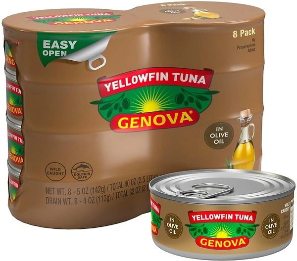 Genova Premium Yellowfin Tuna in Olive Oil, 5 oz Cans, 8-Pack, High Protein