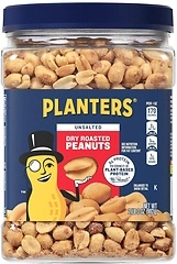 PLANTRS Unsalted Dry Roasted Peanuts, Resealable Jar, 35 oz Canister