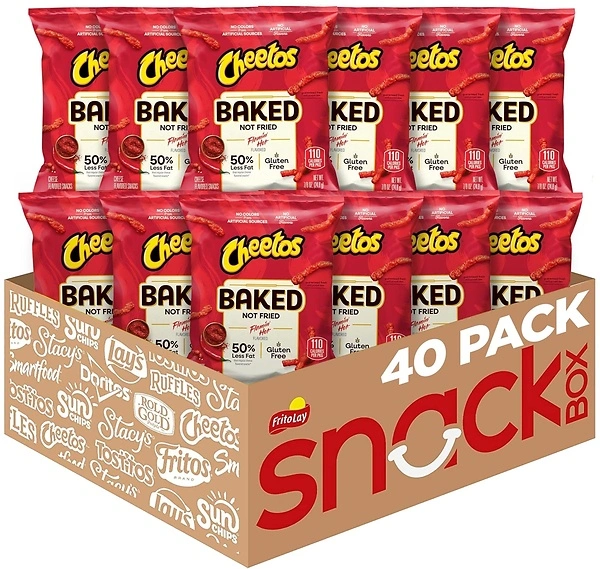 Frito Lay Baked Cheetos Crunchy Flamin' Hot, 0.87 Ounce Pack of 40