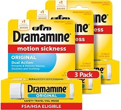Dramamine Motion Sickness Original, Nausea Relief During Travel, 12 Count, 3 Pack