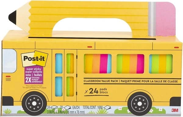 Post-it Super Sticky Notes, 24 Pads, 3 x 3 in., Assorted Brights