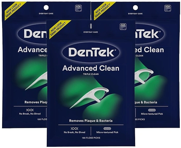 DenTek Triple Clean Advanced Floss Picks, No Break & No Shred, 150 Count, 3 Pack