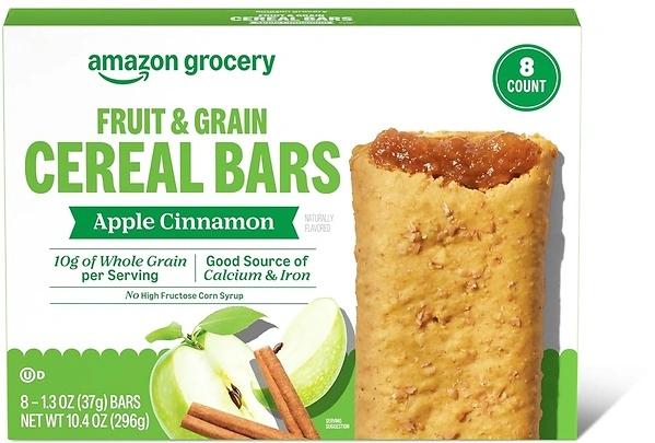 Amazon Grocery, Apple Cinnamon Fruit & Grain Cereal Bars, 1.3 Oz, 8 Ct