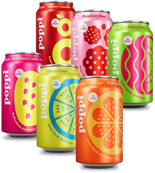 Poppi Prebiotic Soda, Sparkling Water & Fruit Juice, Fun Favorites, 12 Oz, 12 Pack