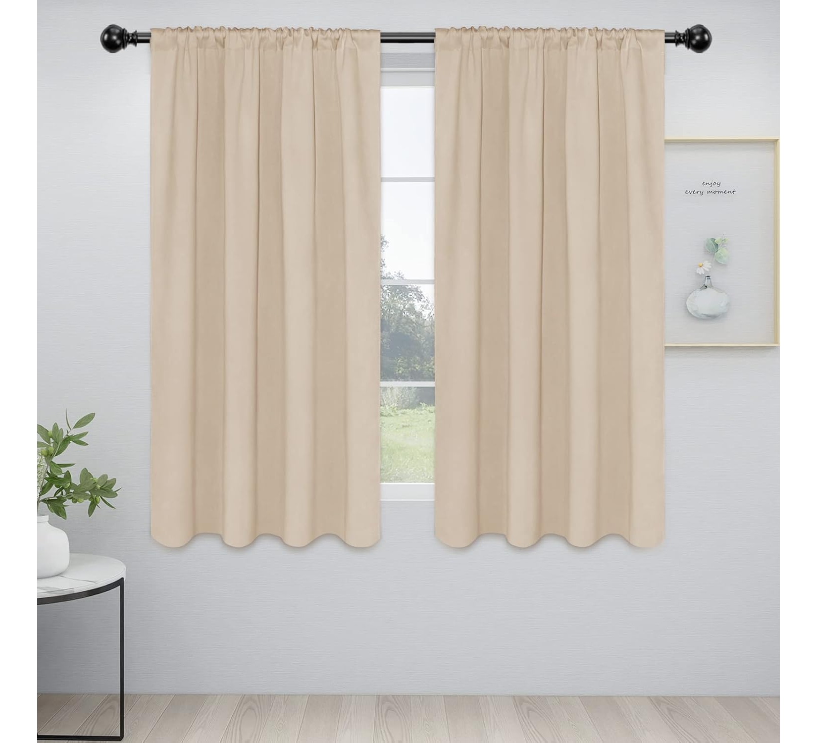 Easy-Going Rod Pocket Blackout Curtains, Room Darkening, 2 Panels (42x63 in, Beige)