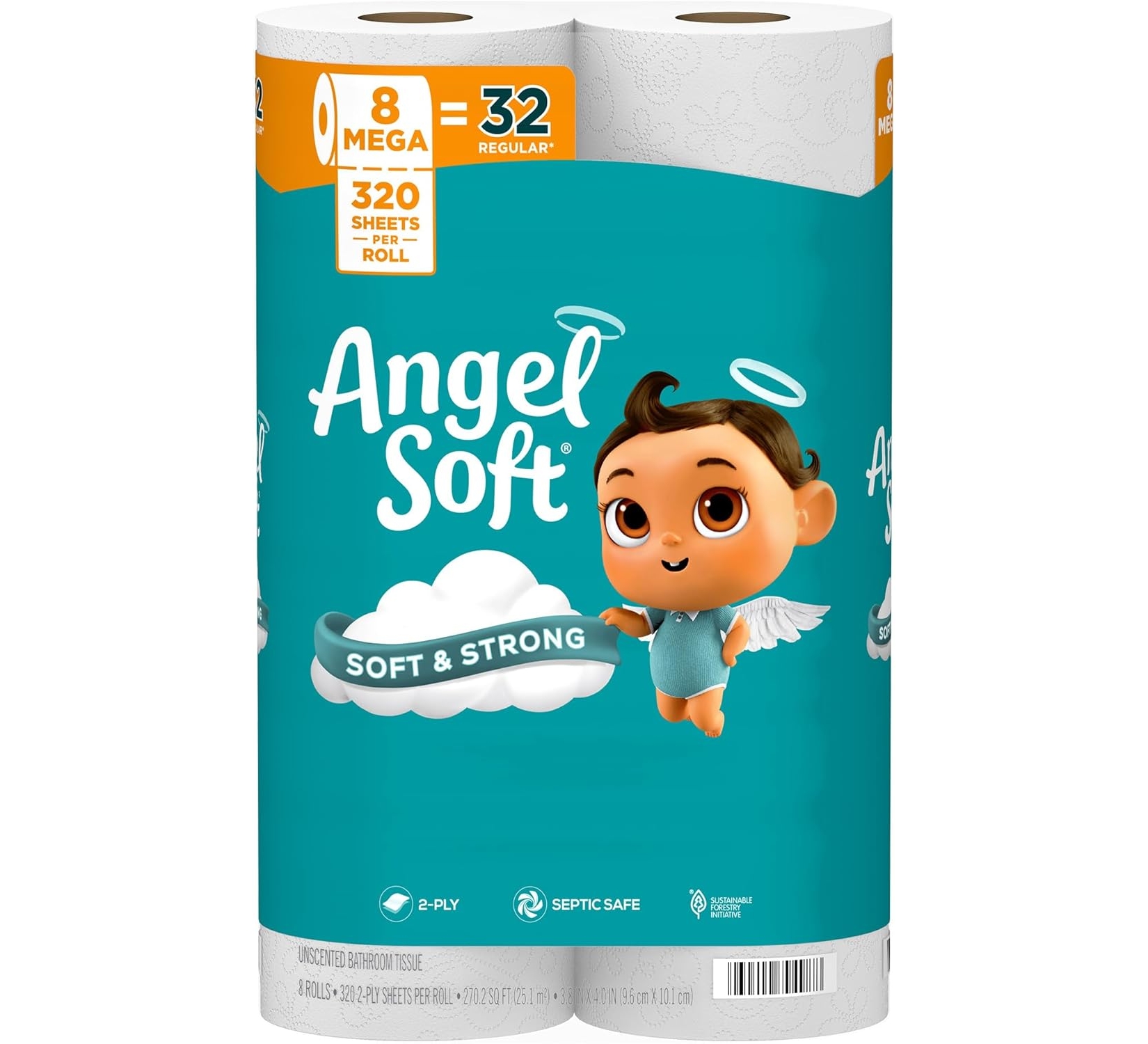 Angel Soft Toilet Paper, 8 Mega Rolls - 32 Regular Rolls, Soft and Strong