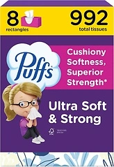 Puffs Ultra Soft Non-Lotion Facial Tissue, 8 Family Boxes, 124 Facial Tissues per Box