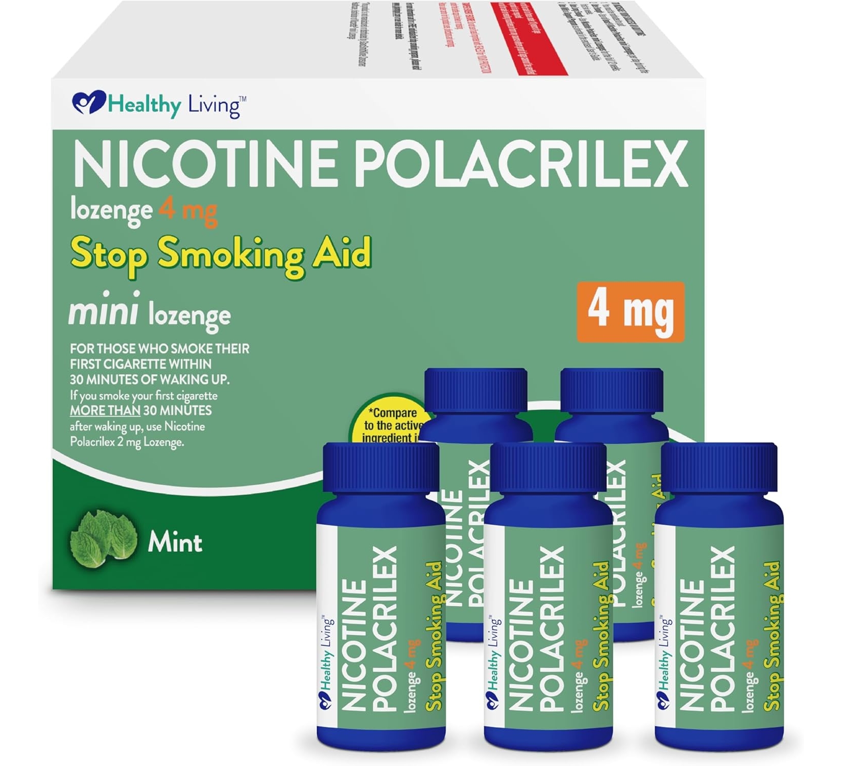 Healthy Living Nicotine Polacrilex Mini Lozenge, 4 mg Mint Flavor, 135 Count