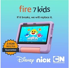 Fire 7 Kids Tablet, 7", 16 GB, Ages 3 - 7, Ad - Free Content, Purple