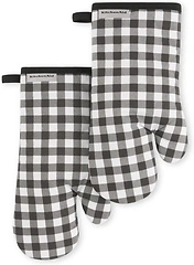 KITCHENAID Gingham Oven Mitt 2 - Pack Set, Matte Black, 7"x13"