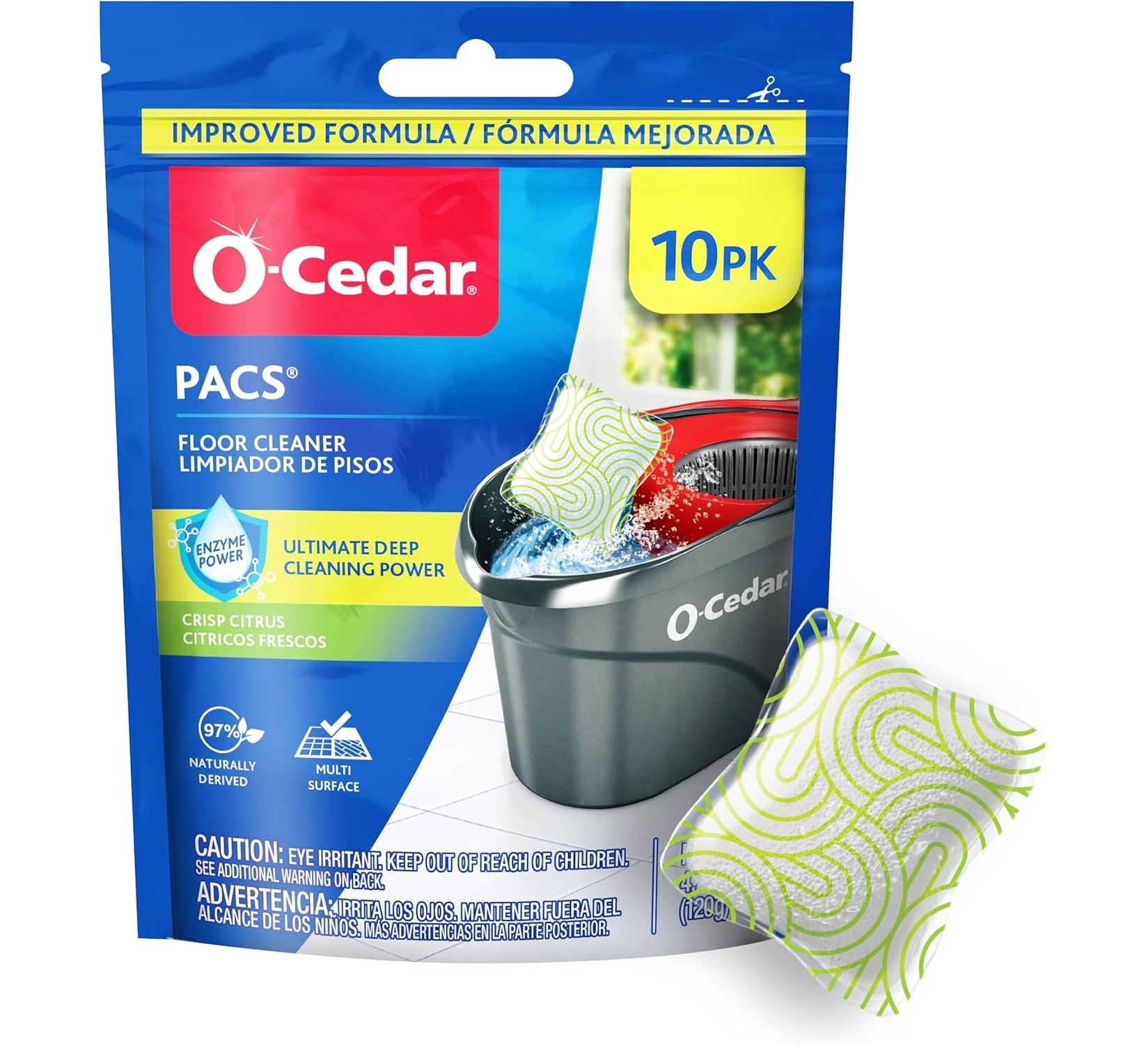 O-Cedar PACS Hard Floor Cleaner, Crisp Citrus Scent, 10 Count, Safe for All Floors