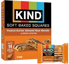 KIND Soft Baked Squares, Peanut Butter Almond Flour Blondie, 5g Protein, 6 Count