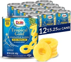 Dole Canned Tropical Gold Pineapple Slices in 100% Juice, 15.25 Oz, 12 Count