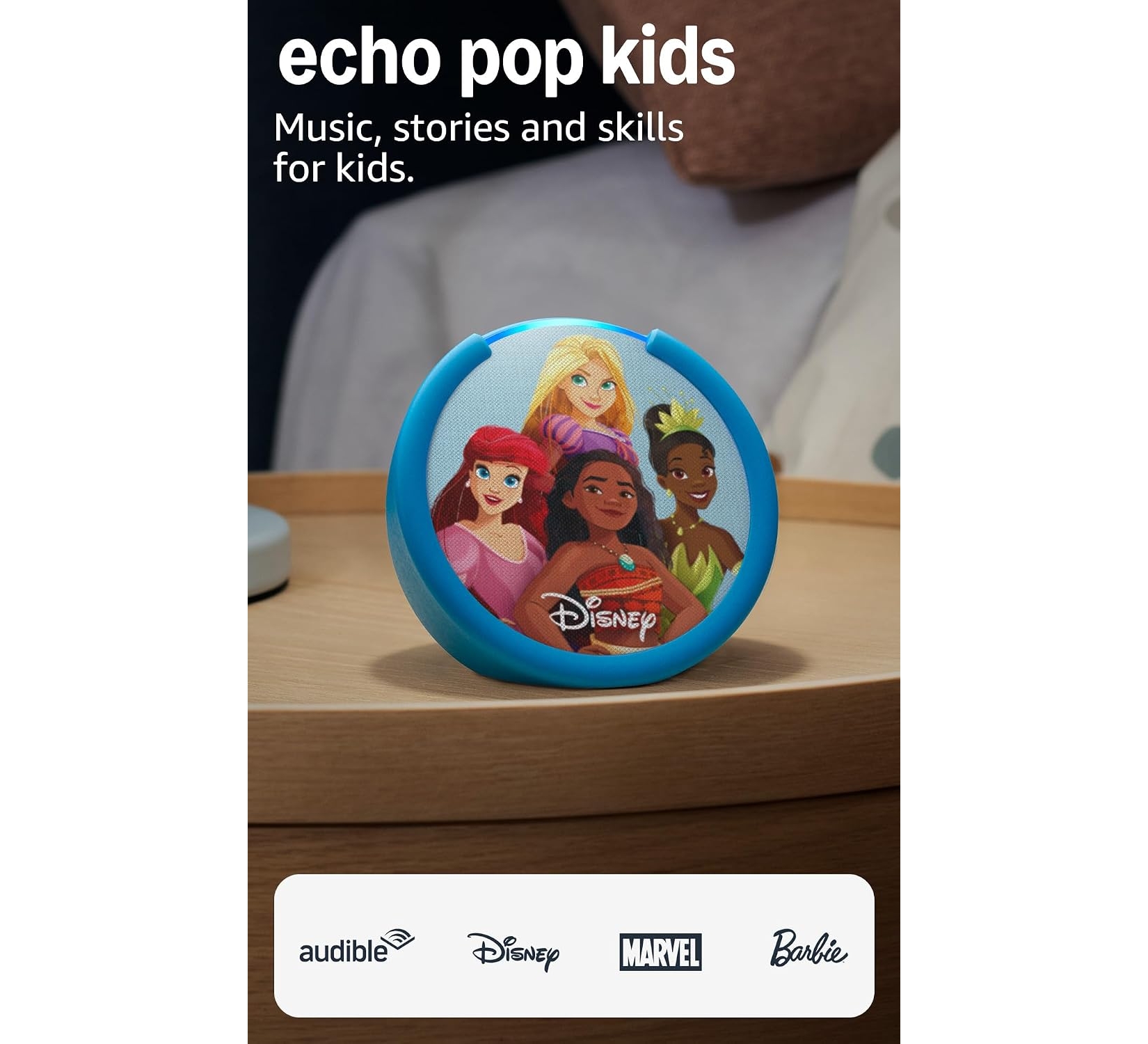 Amazon Echo Pop Kids, Audiobooks, Interactive Games, Disney Princess Design