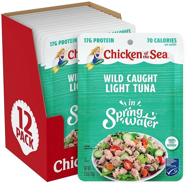 Chicken of the Sea Wild Caught Light Tuna in Spring Water, 2.5 oz, 12 Count